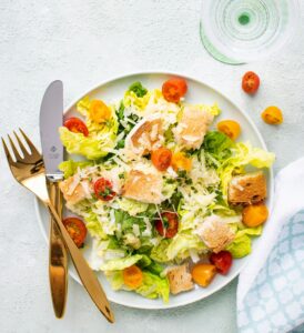 Salad served in environment friendly ceramic plate