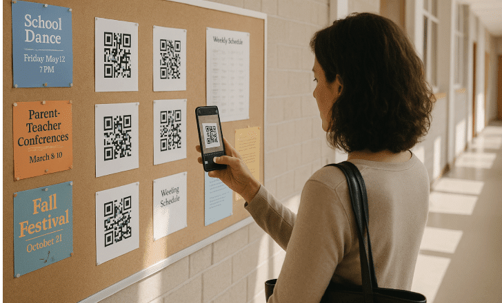 Student scanning a QR code to access PSB Fitness Recharge program