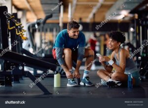 Happy students at the gym